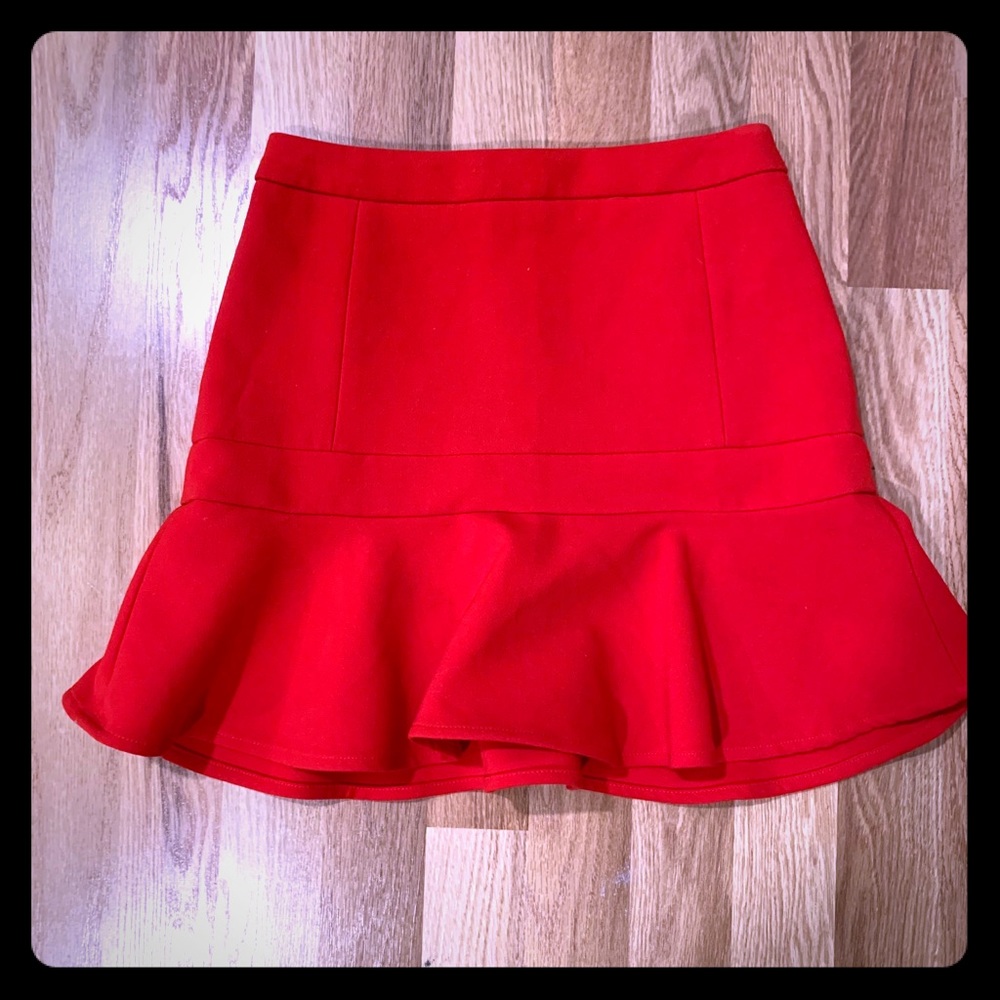 Express Red Ruffle Mini Skirt